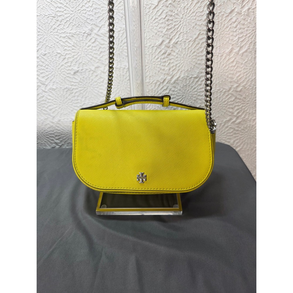 Tory Burch Emerson Crossbody Bag Womens Small Yellow Good Saffiano Leather